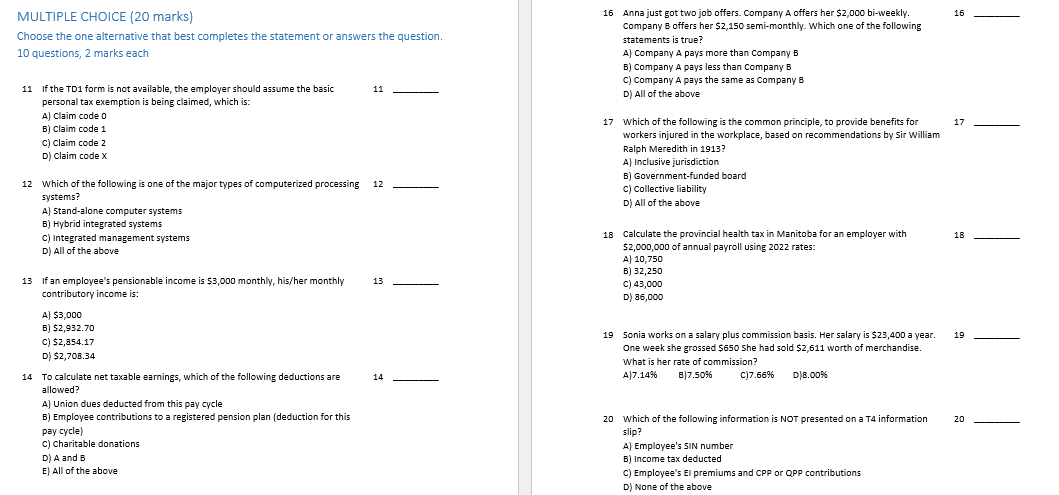 statement is false. 10 questions, 1 mark each 1 John is a