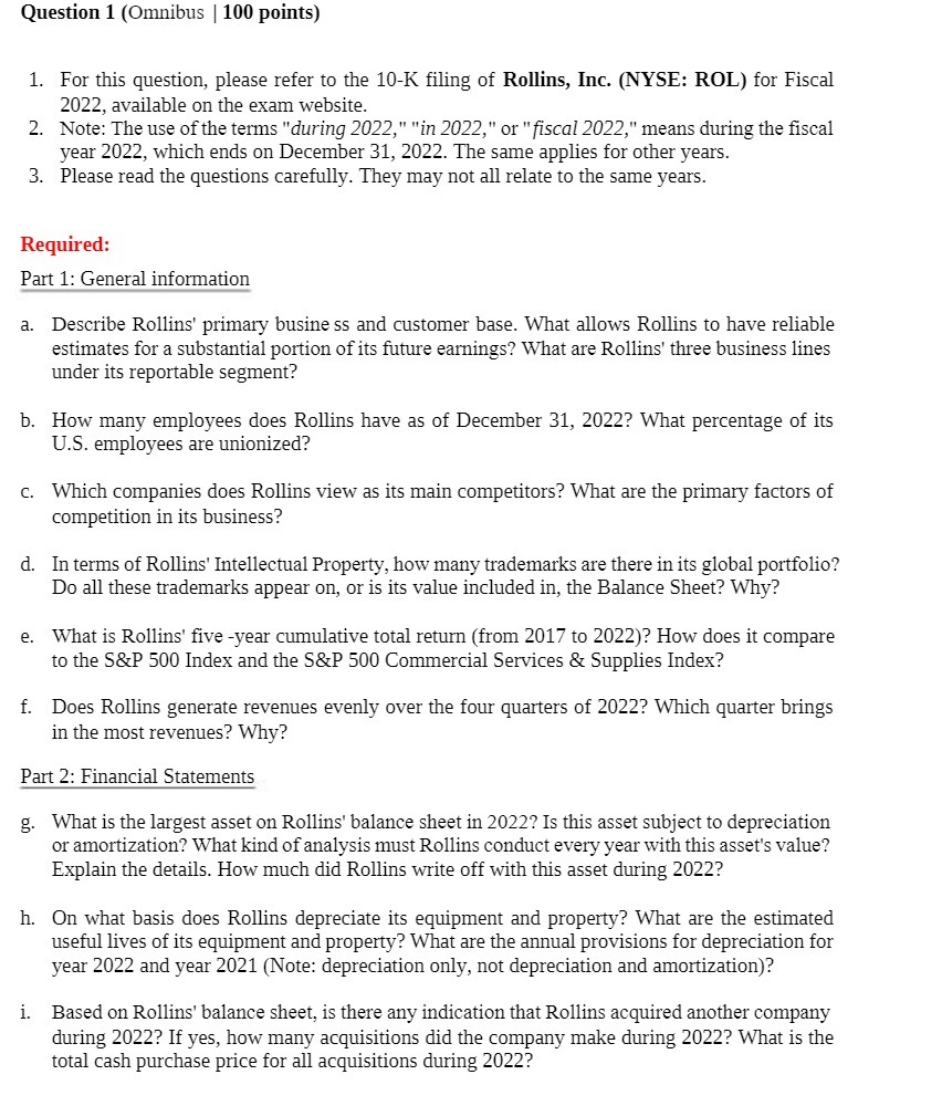  Question 1 (Omnibus | 100 points} For this question, please refer