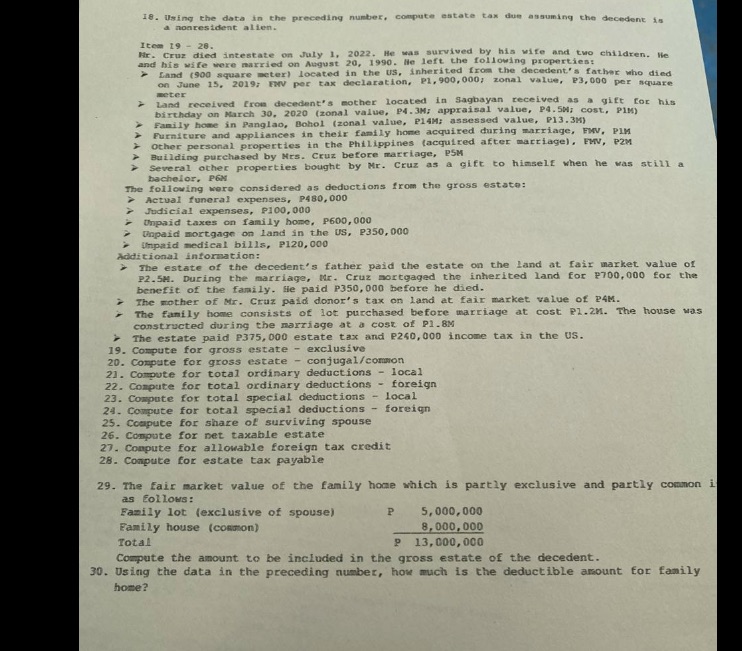 29&30 only with solution 18. Using the data in the preceding number,