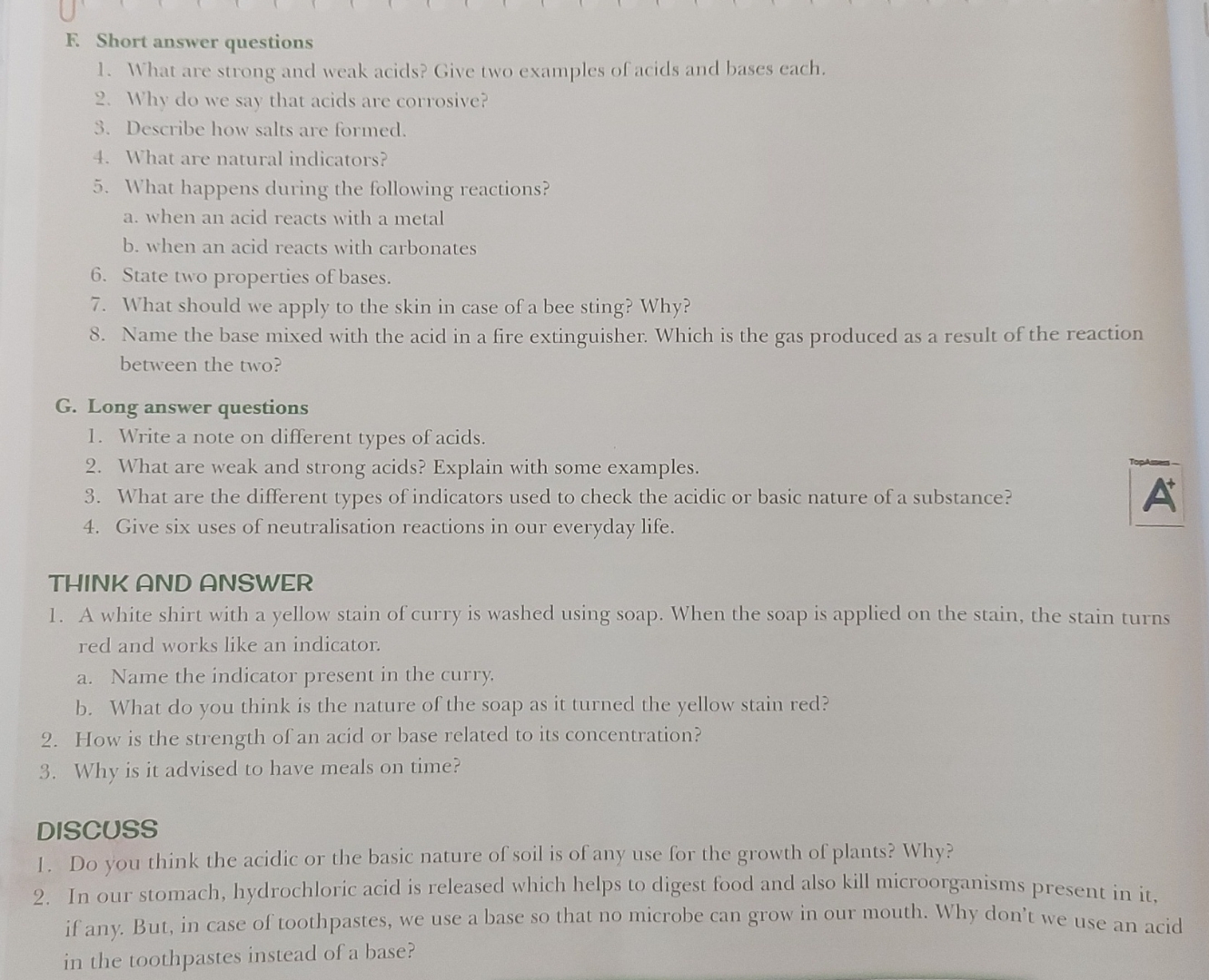  F. Short answer questions What are strong and weak acids? Give