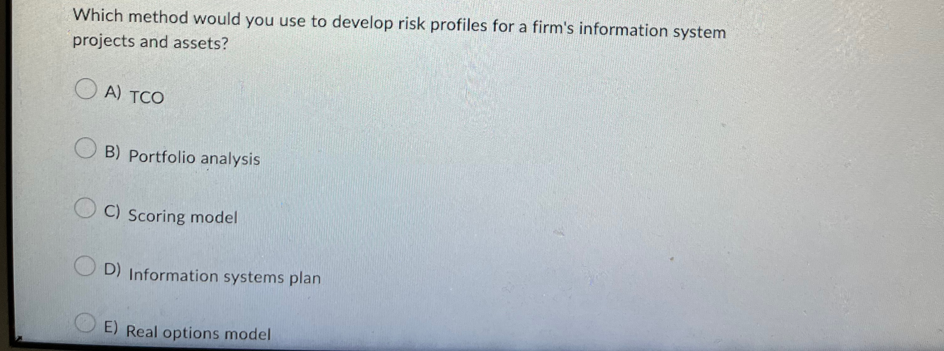  Which method would you use to develop risk profiles for a