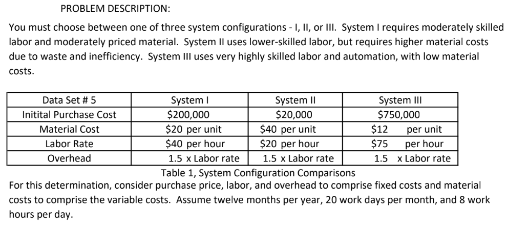  PROBLEM DESCRIPTION: You must choose between one of three system configurations