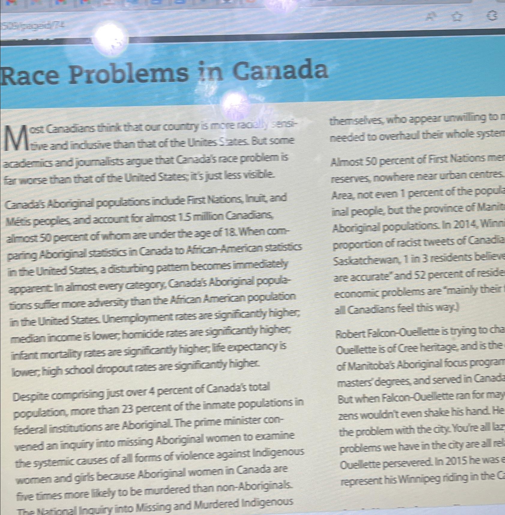  Bat pageit 7-1 Race Problems in Canada N cst Canadians think