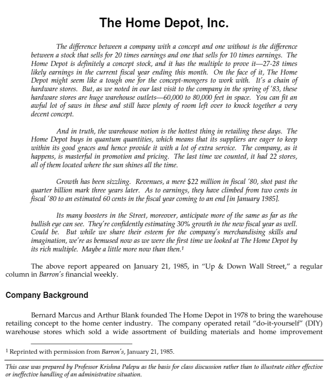 In the Home Depot, Inc case - The decline in the company's