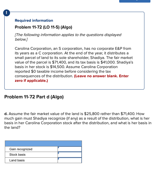 If anything else is needed let me know Required information Problem 11-72
