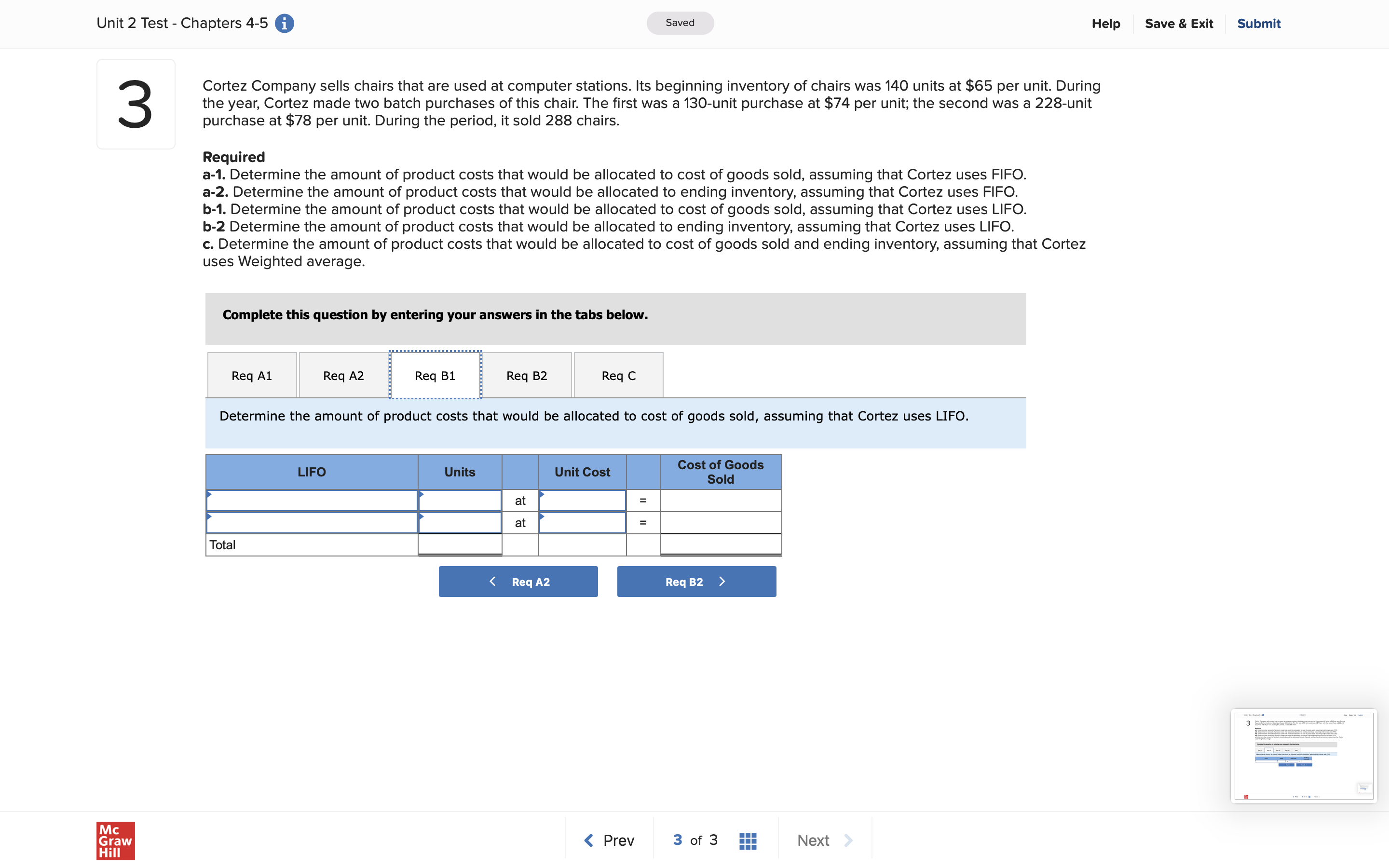 stations. Its beginning inventory of chairs was 140 units at $65 per