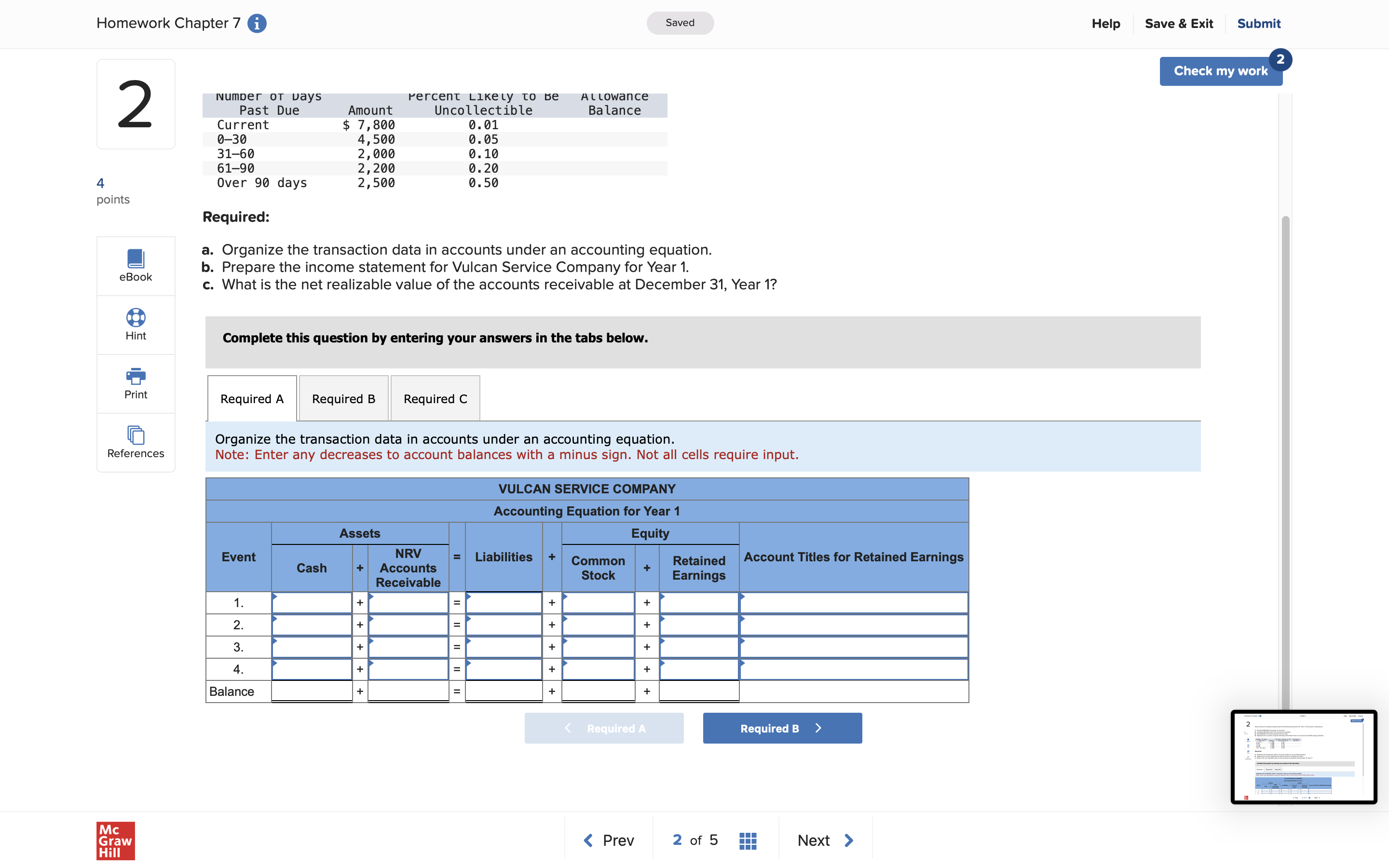 my work 2 Vulcan Service Company experienced the following transactions for Year