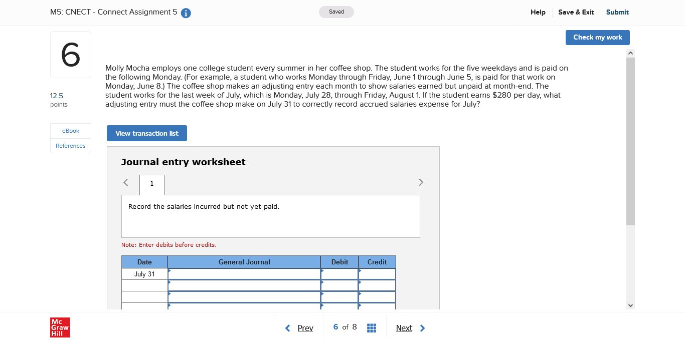 M5: CNECT - Connect Assignment 5 i Saved Help Save &