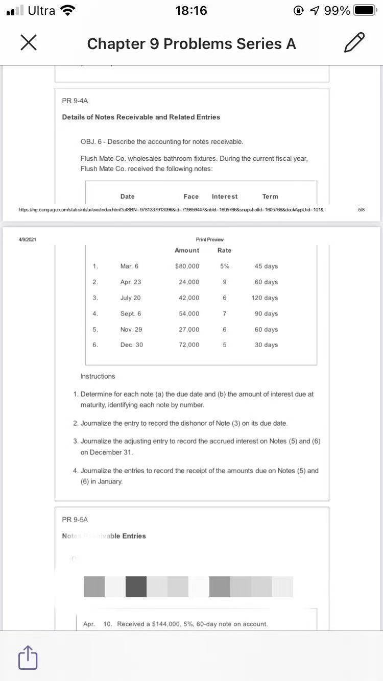 Ultra S 18:16 0 7 99% X Chapter 9 Problems Series