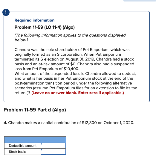 if anything else needed Required information Problem 11-59 (LO 11-4) (Algo) (The
