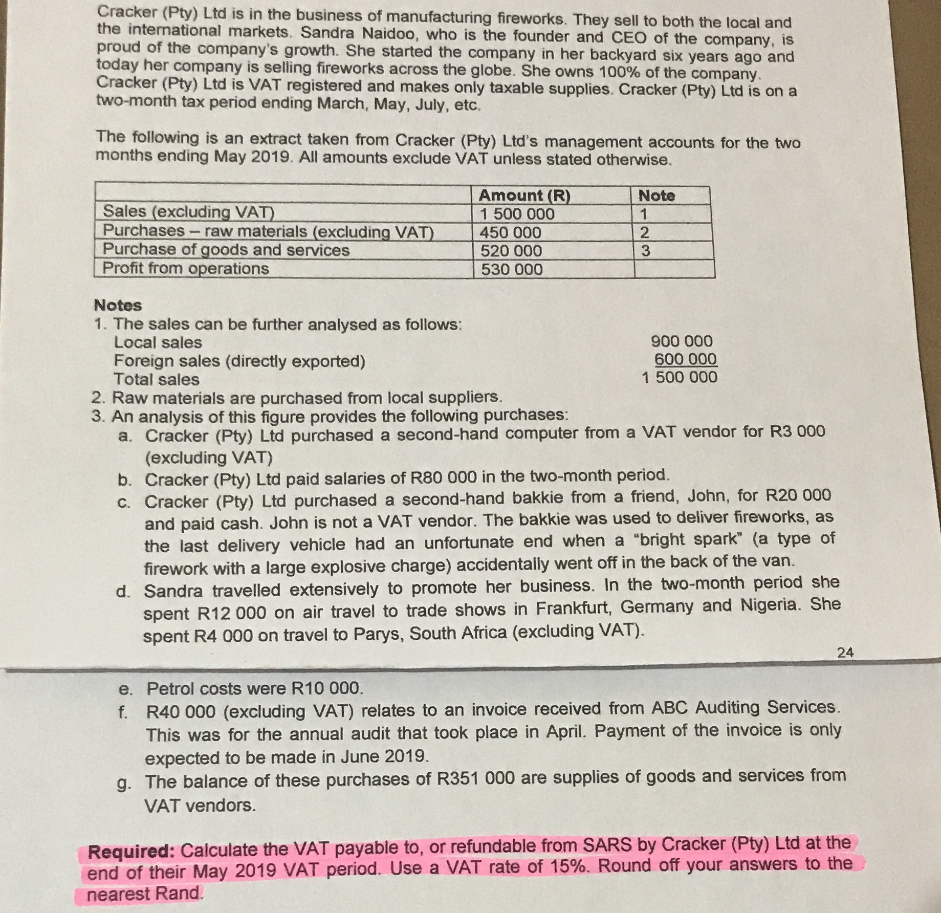 Calculate vat payable or refundable from sars by cracker pty at the