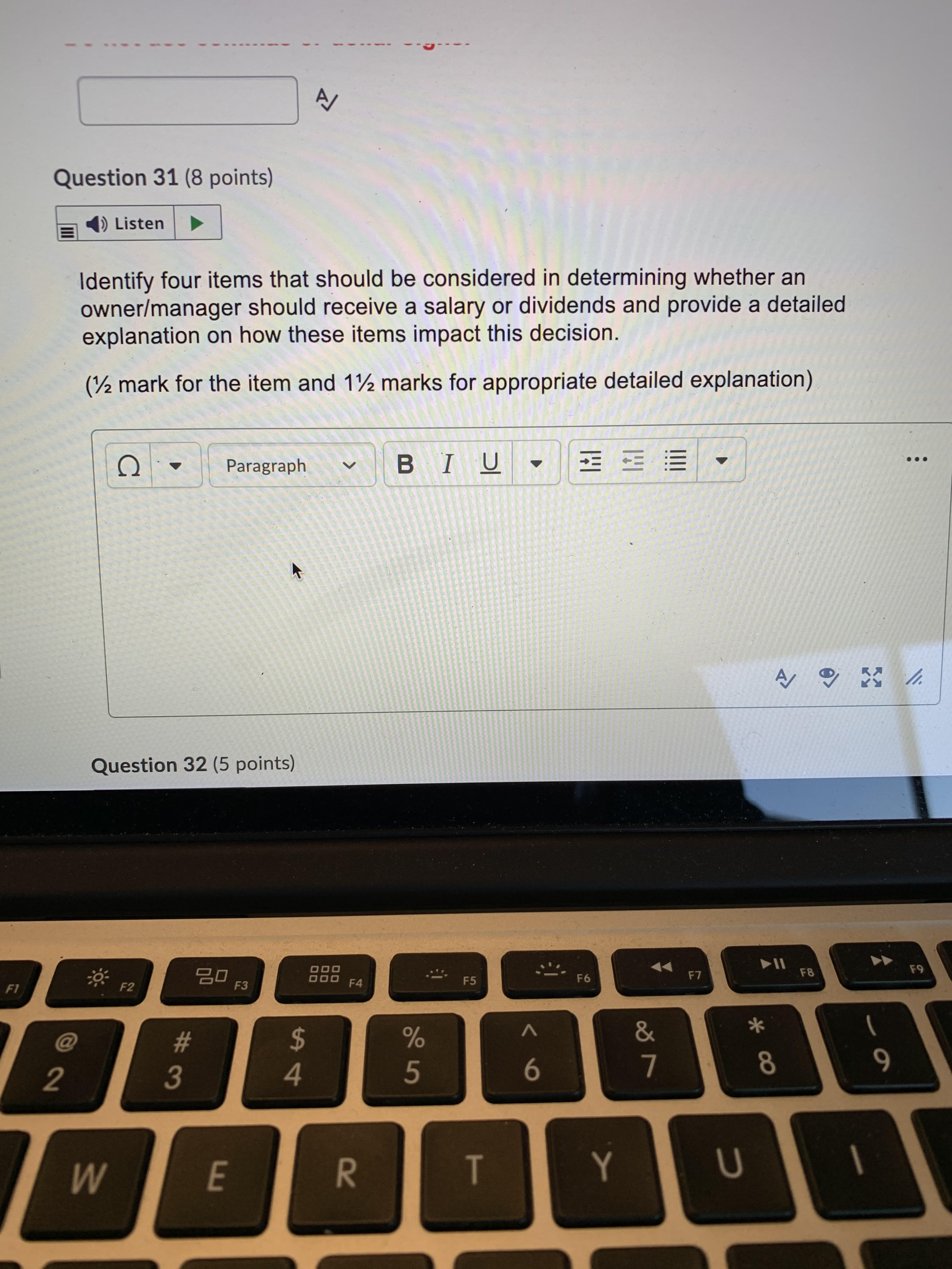  Question 31 (8 points) )Listen Identify four items that should be