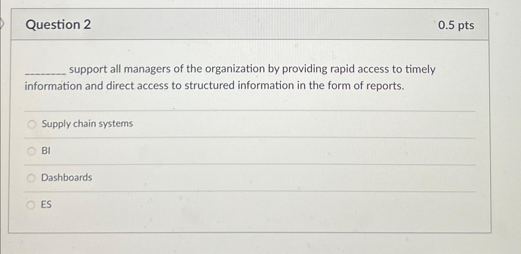  Question 2 0.5pts support all managers of the organization by providing