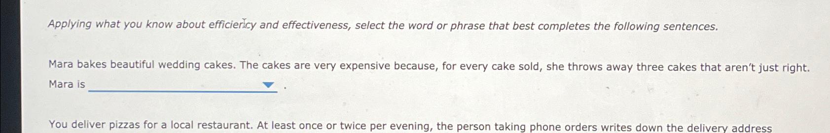  Applying what you know about efficierticy and effectiveness, select the word