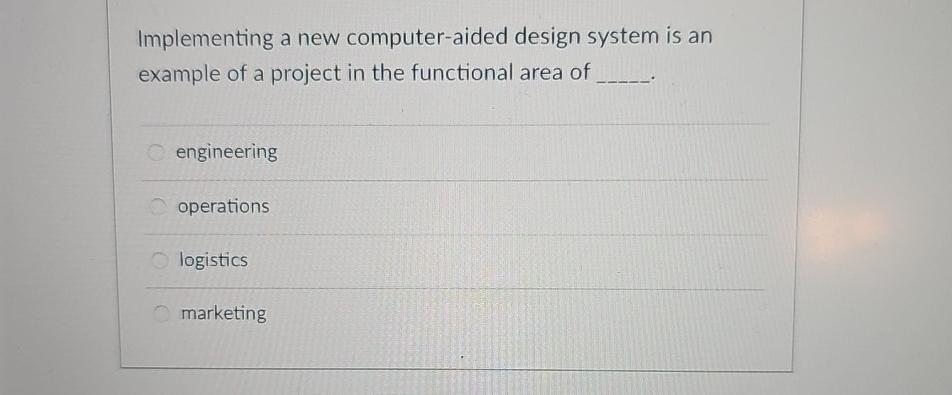  Implementing a new computer-aided design system is an example of a