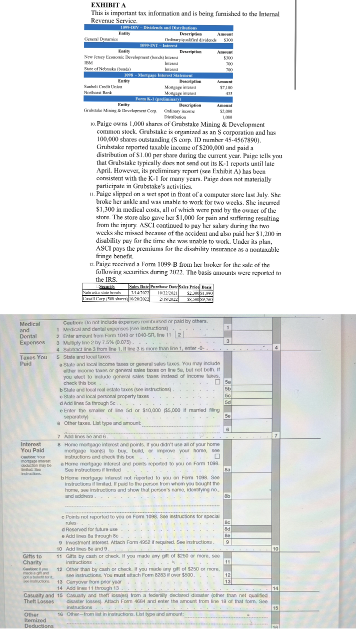 Tax Return Project (2022 Return)Required: Use the following information to complete Paige