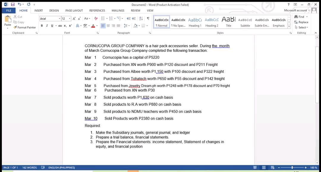 Answer the following Document2 - Word (Product Activation Failed) ? - 6