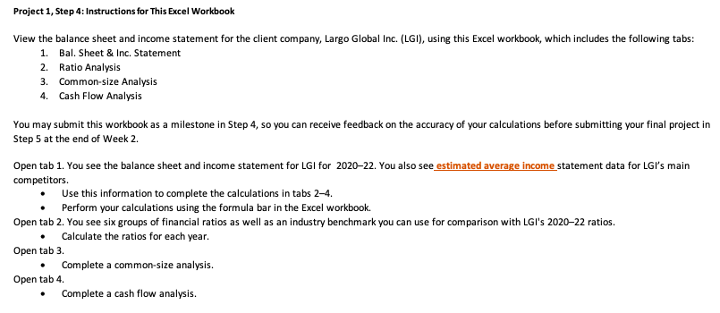  Project 1, Step 4: Instructions for This Excel Workbook View the