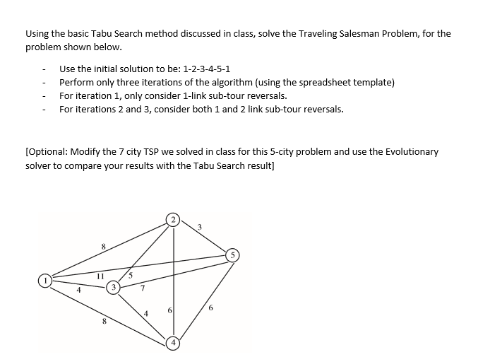 Using the basic Tabu Search method discussed in class, solve the