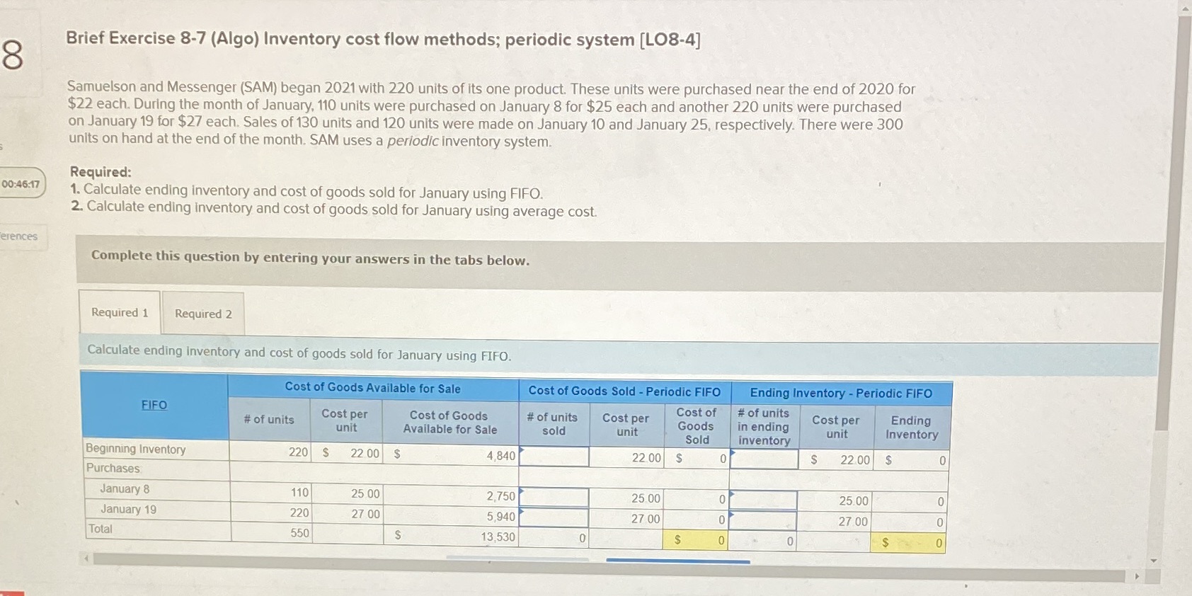  Brief Exercise 8-7 (Algo) Inventory cost flow methods; periodic system [LO8-4]