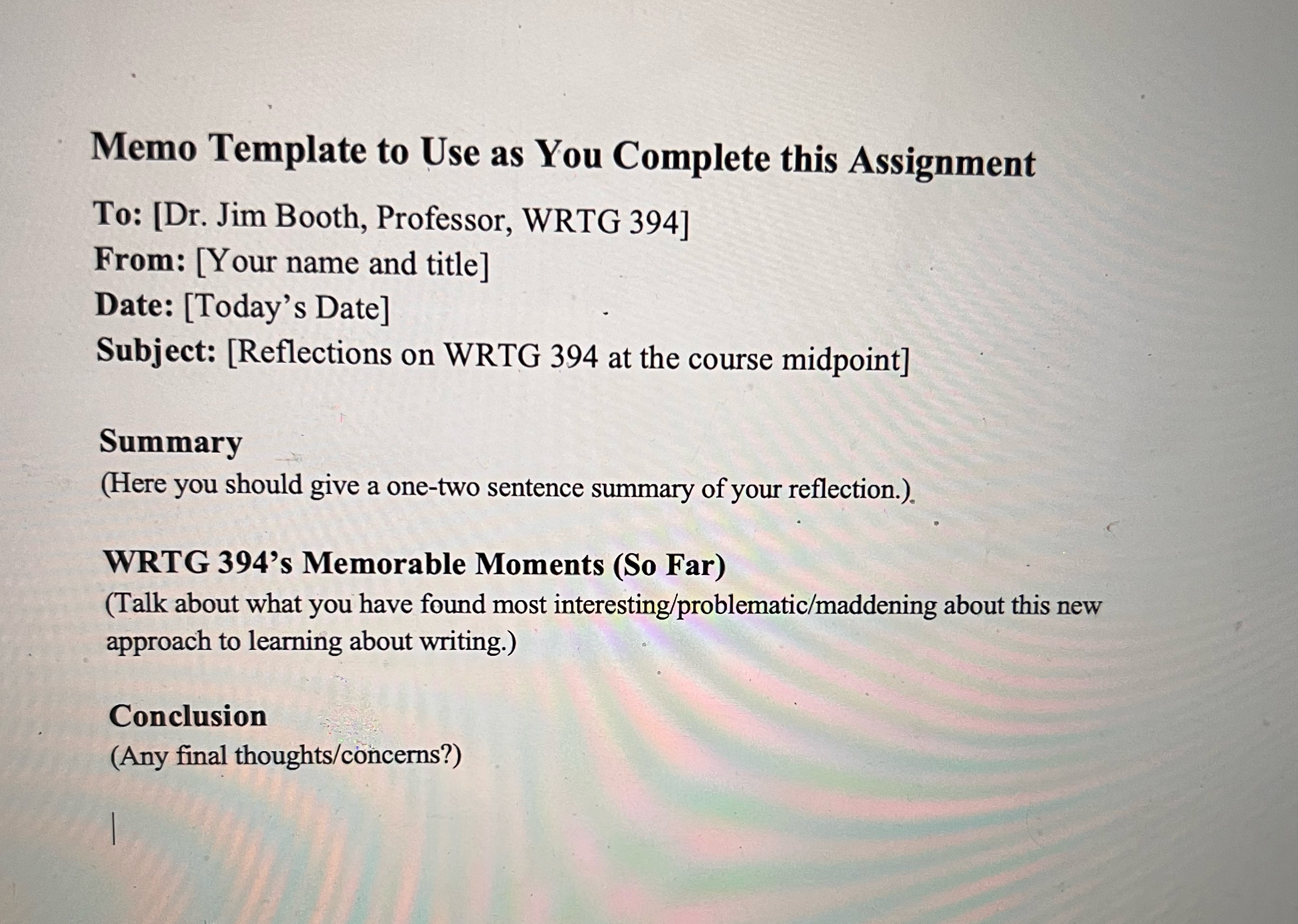 I have an assignment which is called a Midterm Reflection on Your