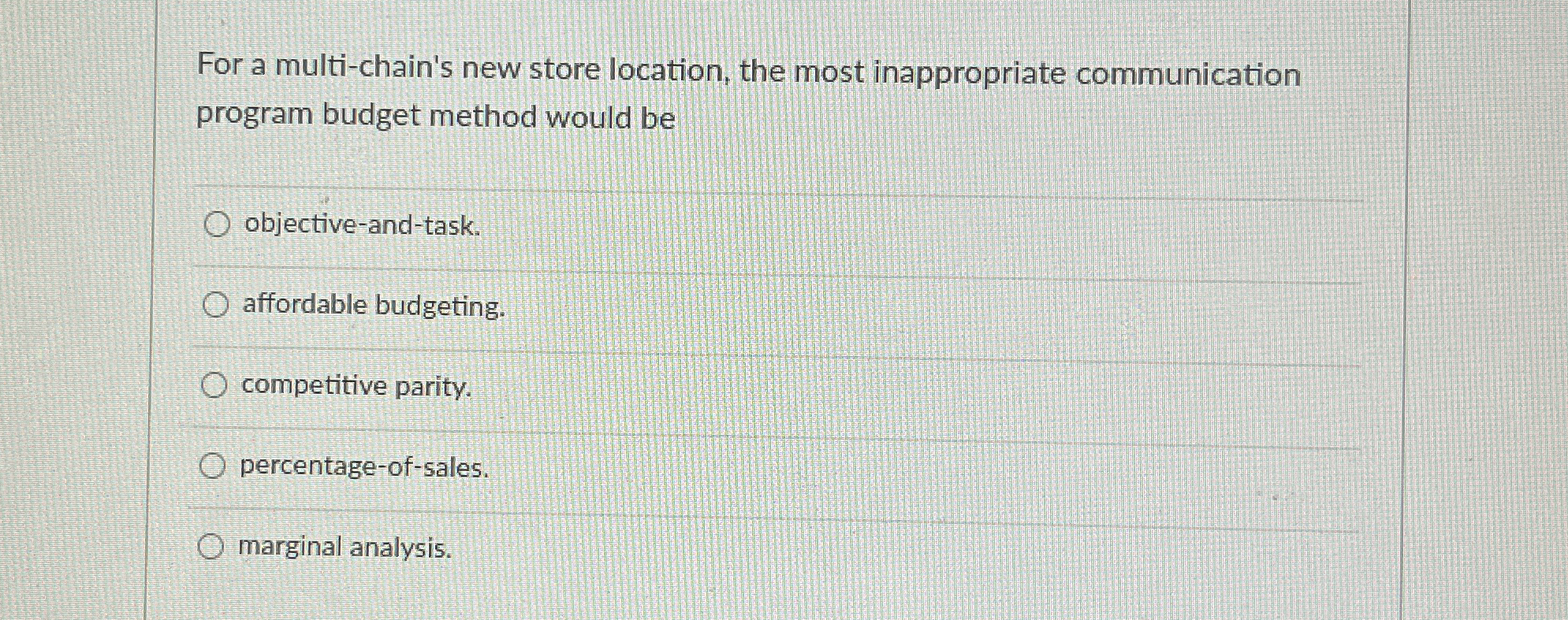  For a multi-chain's new store location, the most inappropriate communication program