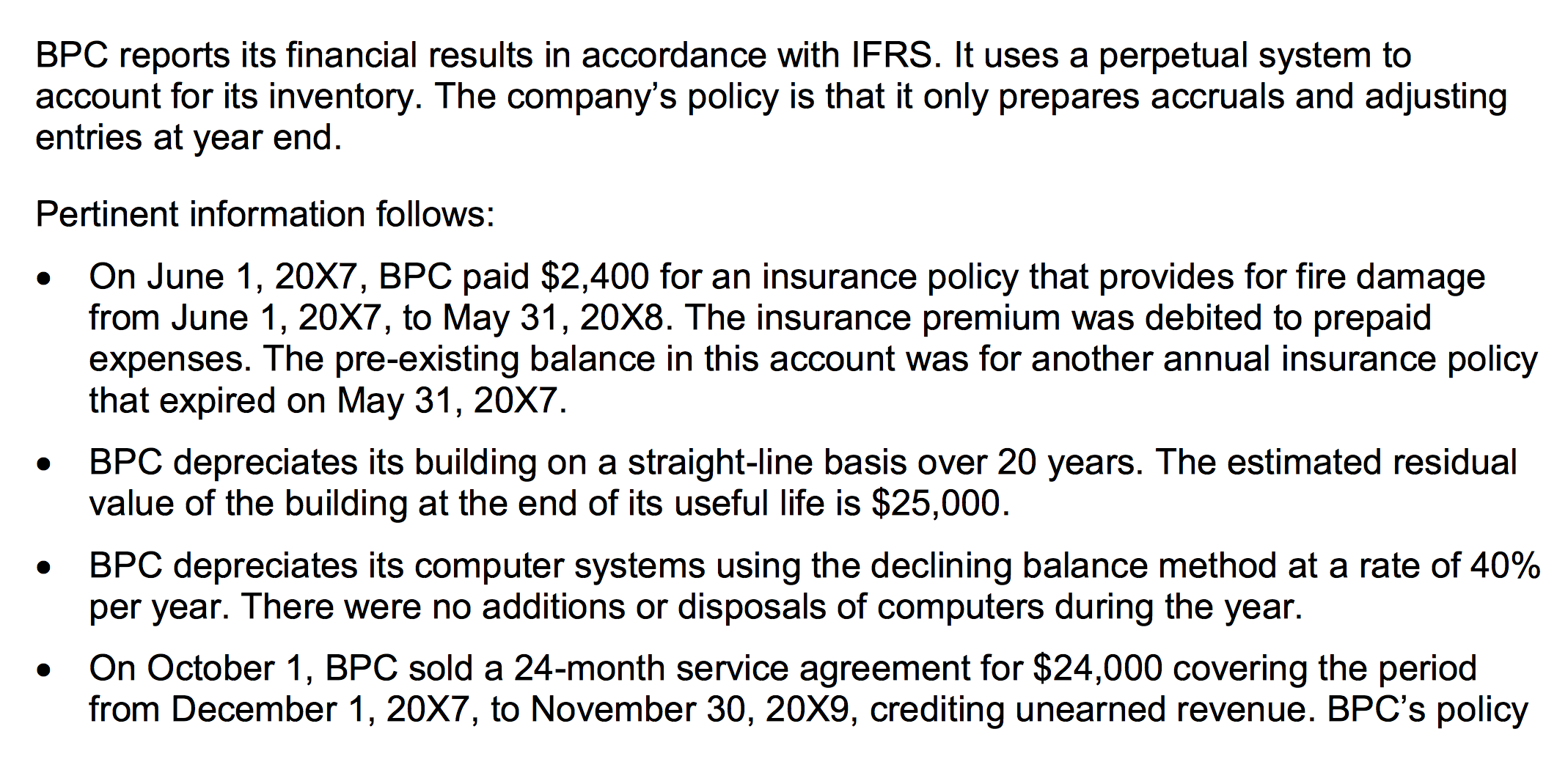 balance for its year ended December 31, 20X7, appear below: Bonsai Products