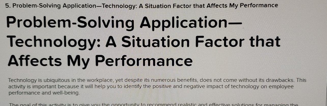  5. Problem-Solving ApplicationTechnology: A Situation Factor that Affects My PerformanceProblem-Solving ApplicationTechnology: