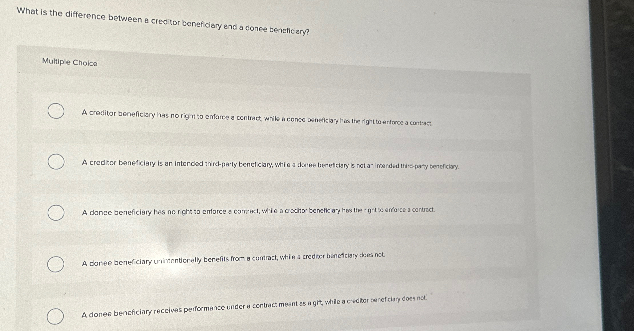  What is the difference between a creditor beneficiary and a donee