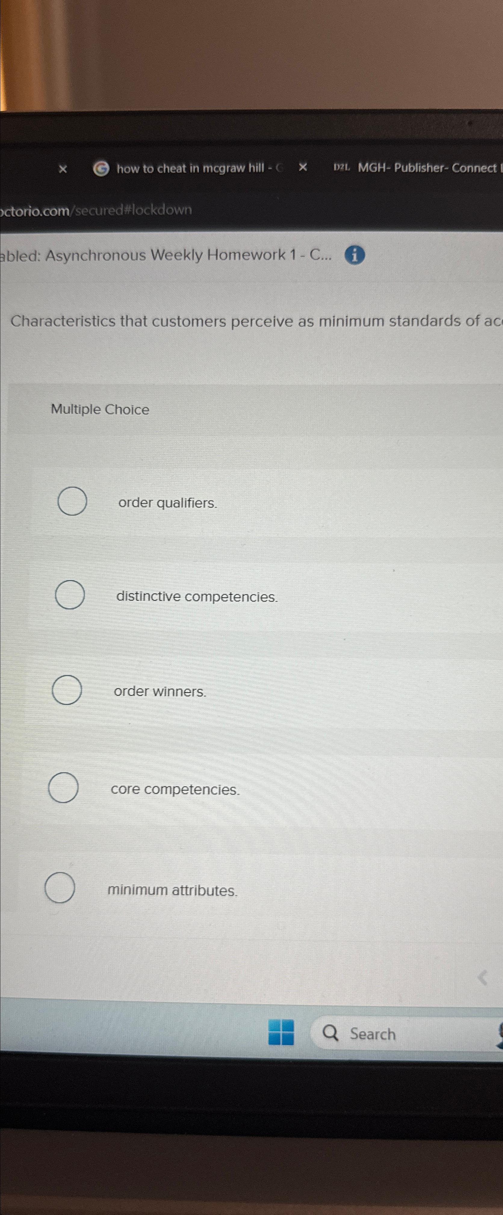  abled: Asynchronous Weekly Homework 1- C... Characteristics that customers perceive as