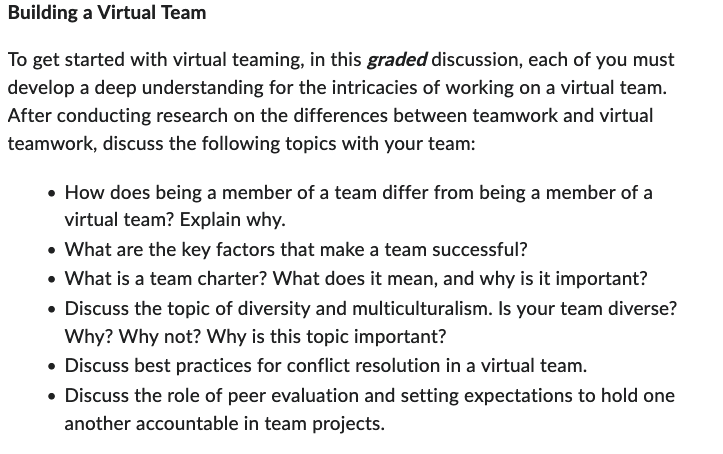  Building a Virtual Team To get started with virtual teaming, in