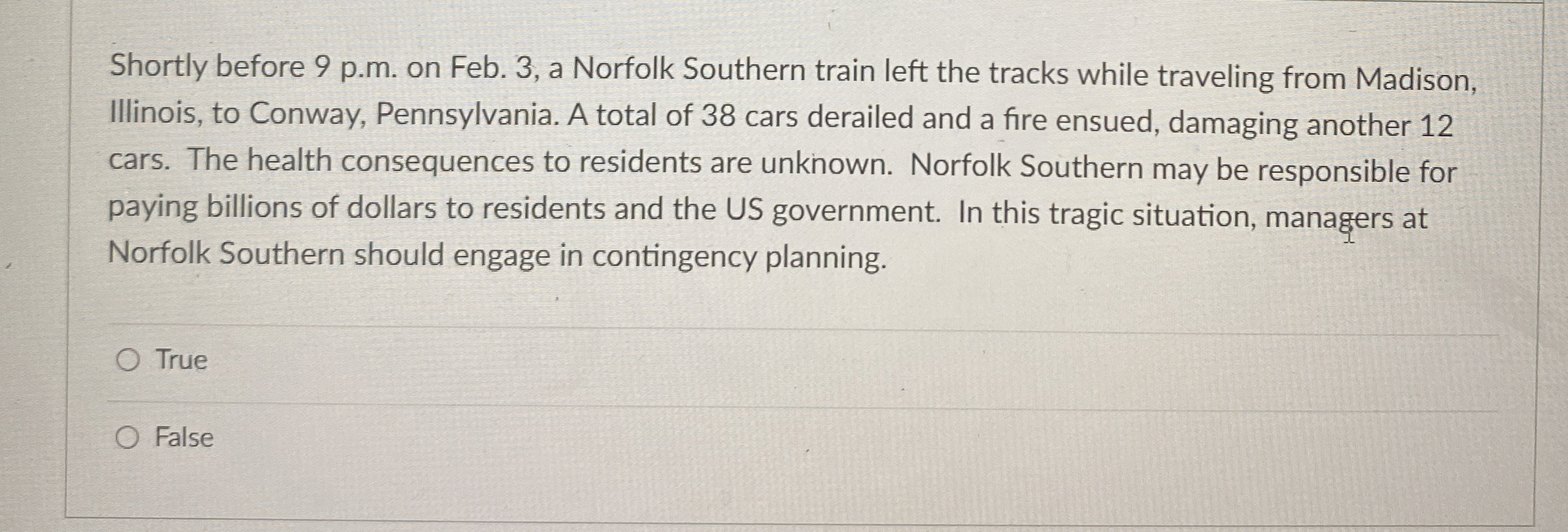  Shortly before 9 p.m. on Feb. 3, a Norfolk Southern train