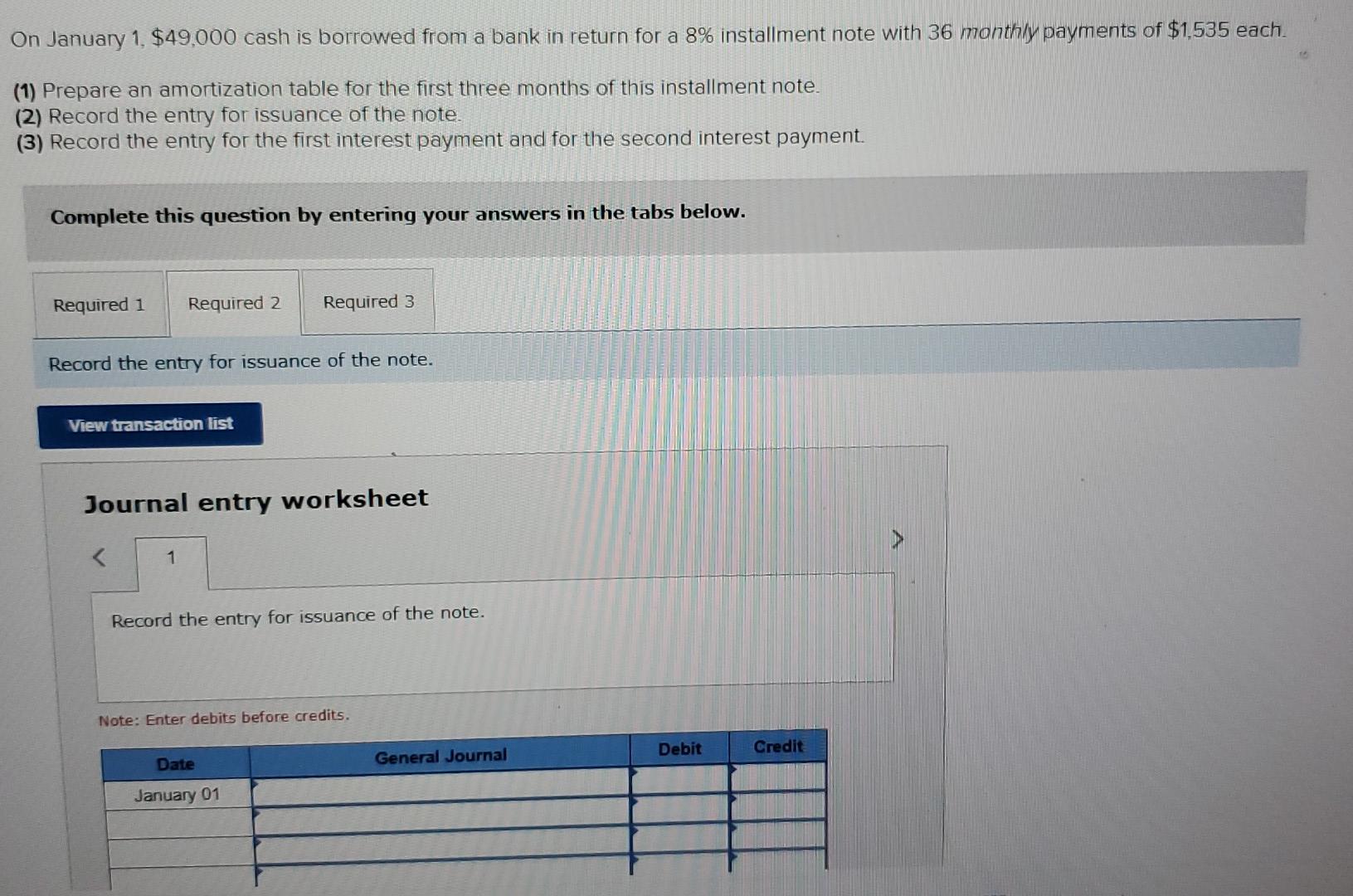 from a bank in return for a 8% installment note with 36