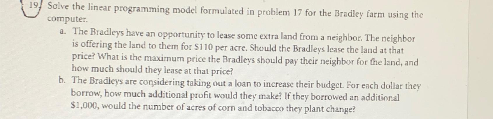  Solve the linear programming model formulated in problem 17 for the