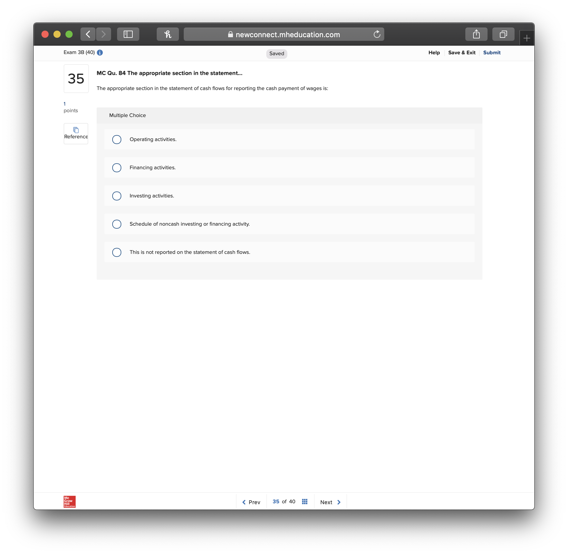MC Qu. 84 The appropriate section in the statement... h A newconnect.mheducation.com
