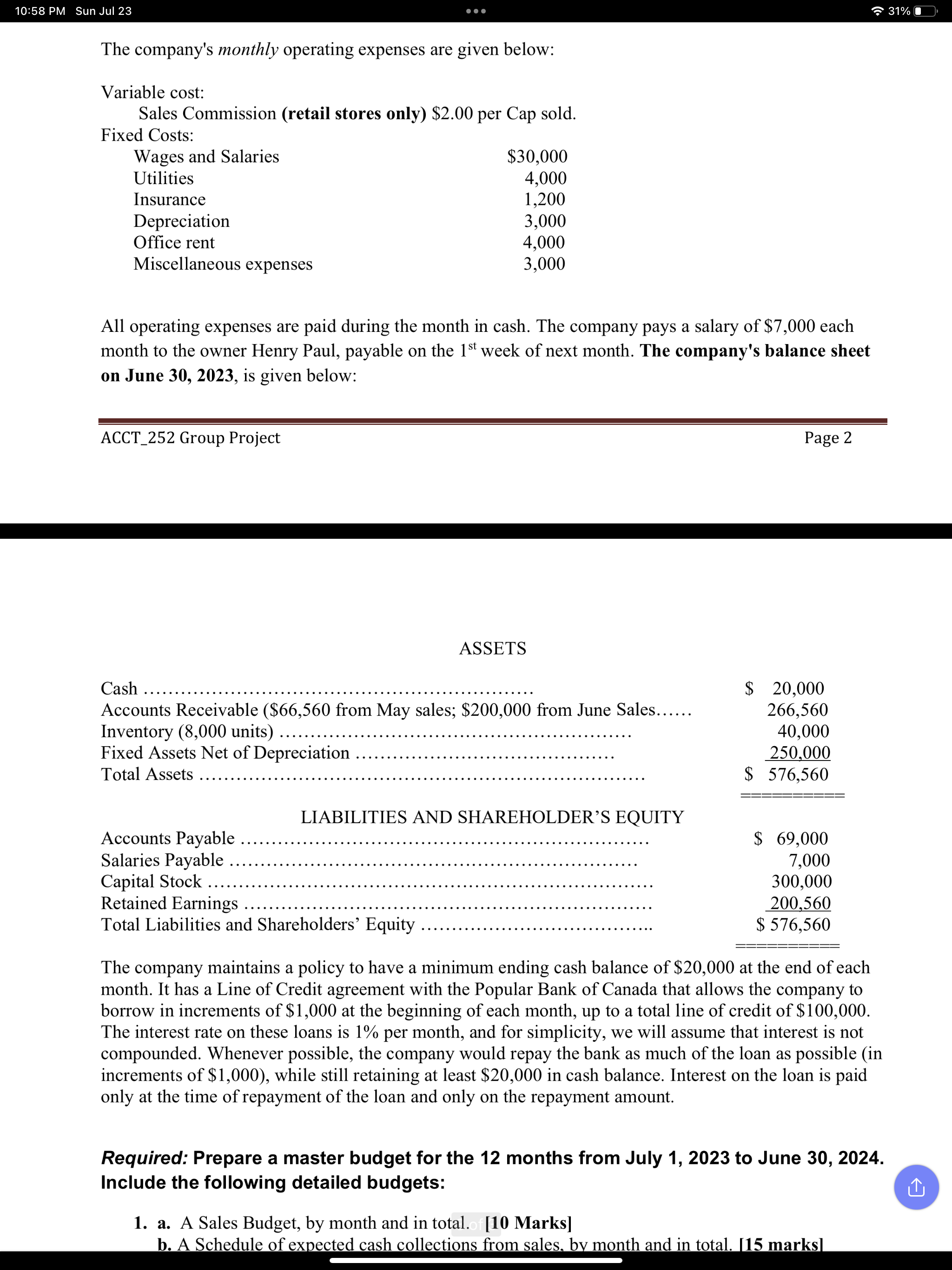 Analyzing the Master Budget (using Excel) The demand for college graduates with