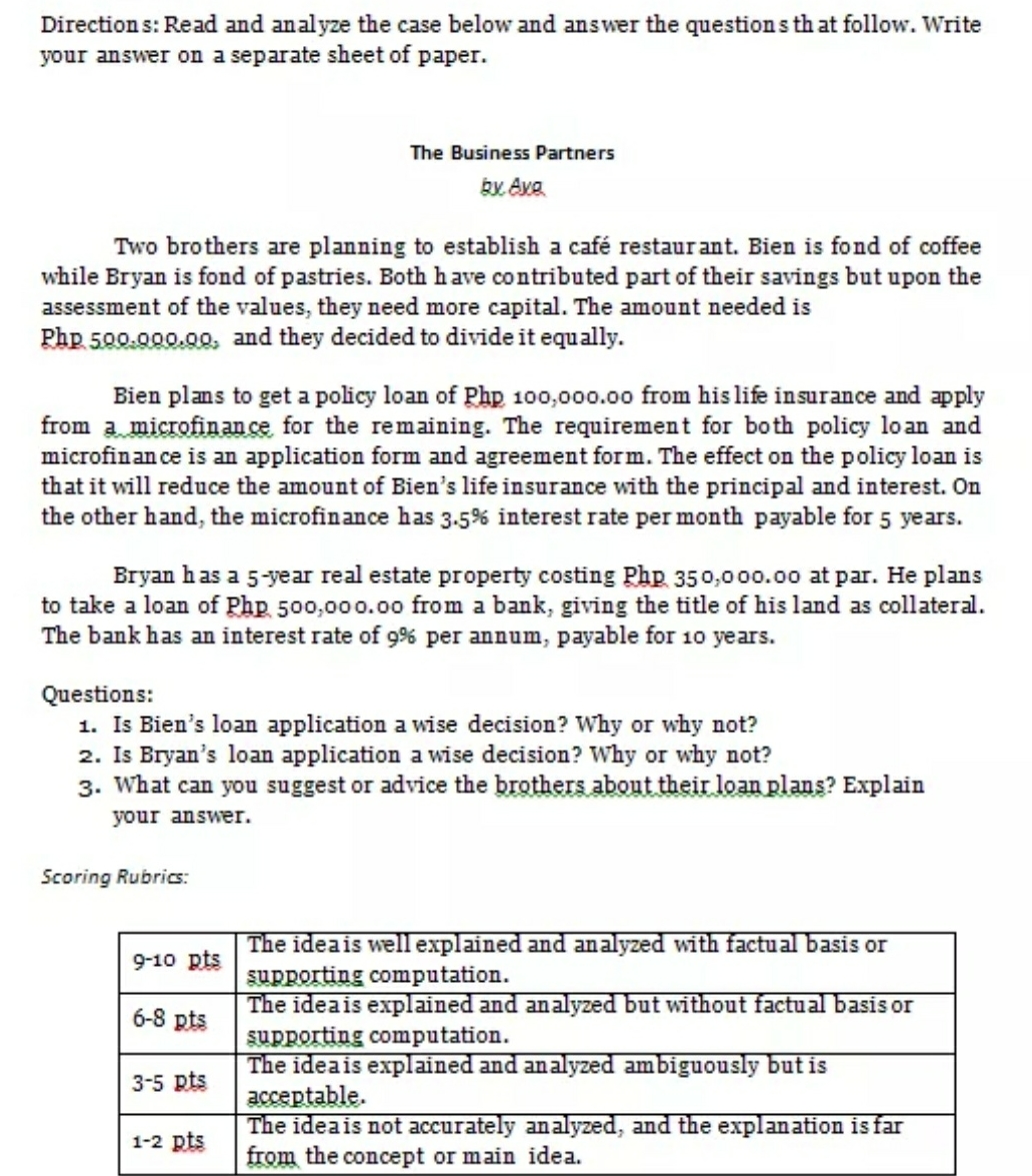 Is bien loan application a wise decision? why or why not? is