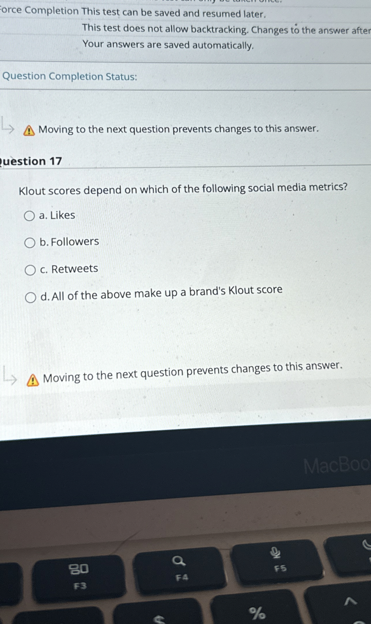  orce Completion This test can be saved and resumed later. This