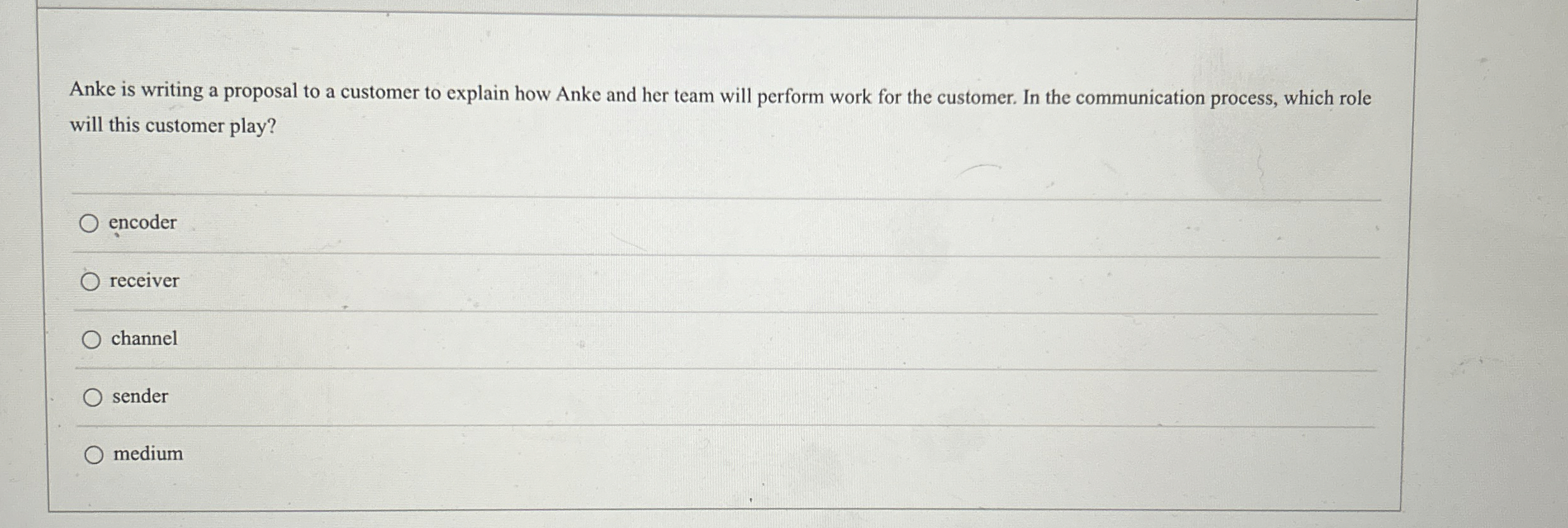  Anke is writing a proposal to a customer to explain how