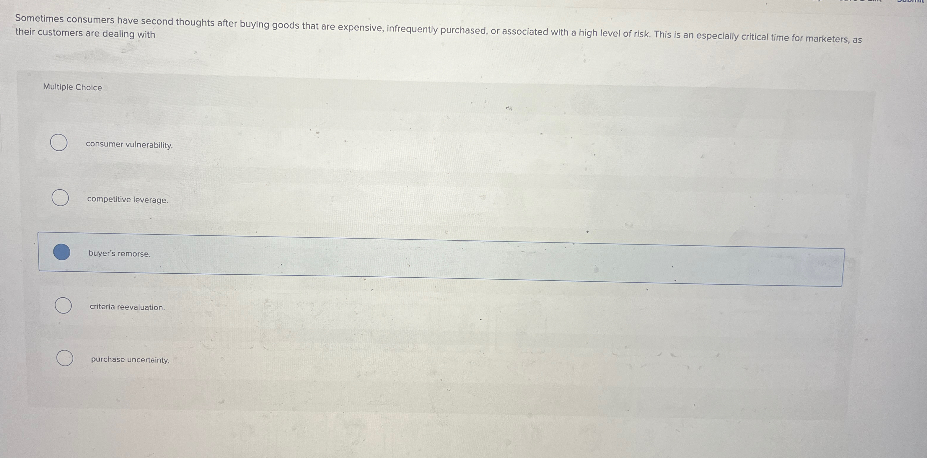  their customers are dealing with Multiple Choice consumer vulnerability. competitive leverage.