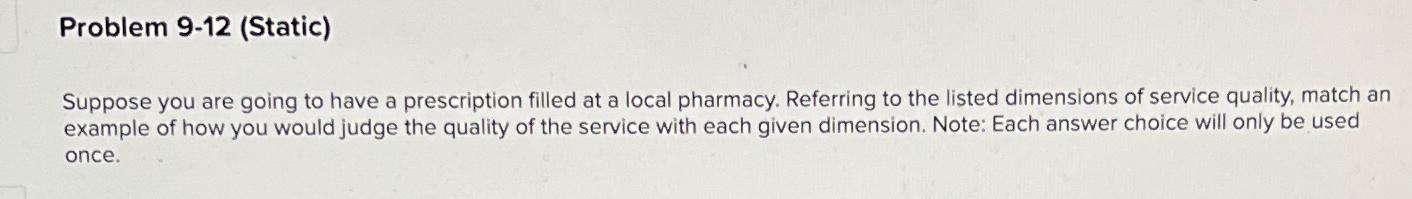  Problem 9-12(Static) Suppose you are going to have a prescription filled