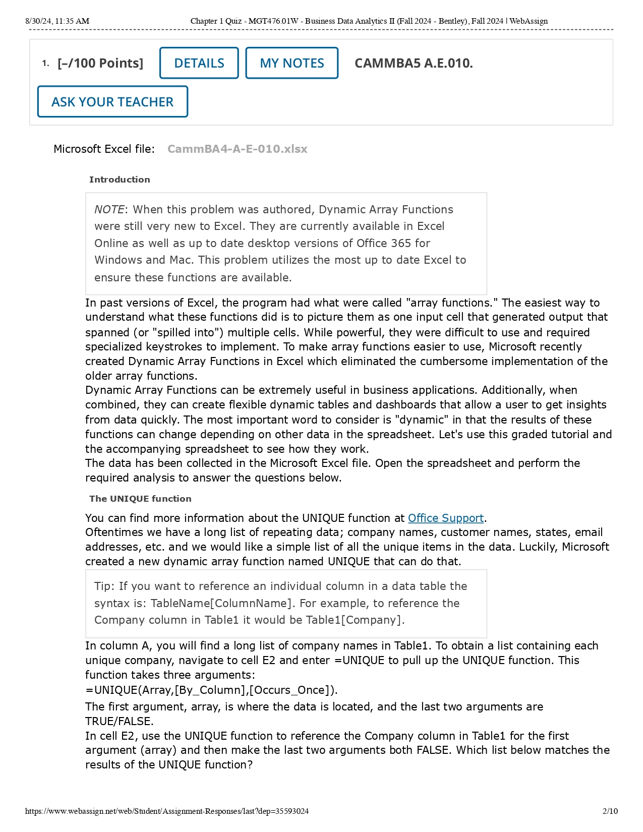 Microsoft Excel file: Introduction NOTE: When this problem was authored, Dynamic Array