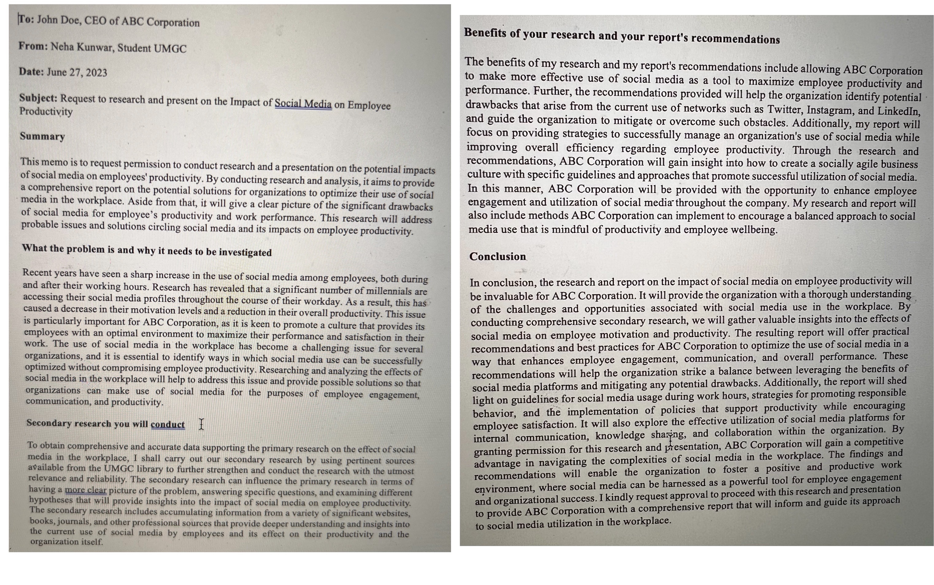 I have an assignment which is called an Letter/memo to the decision-marker?