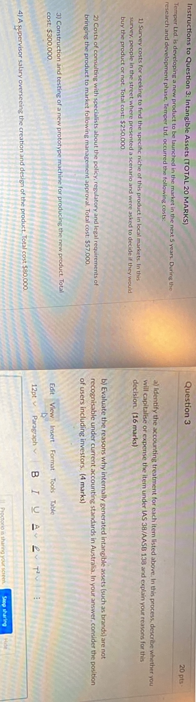  Instructions to Question 3: Intangible Assets (TOTAL 20 MARKS) Question 3