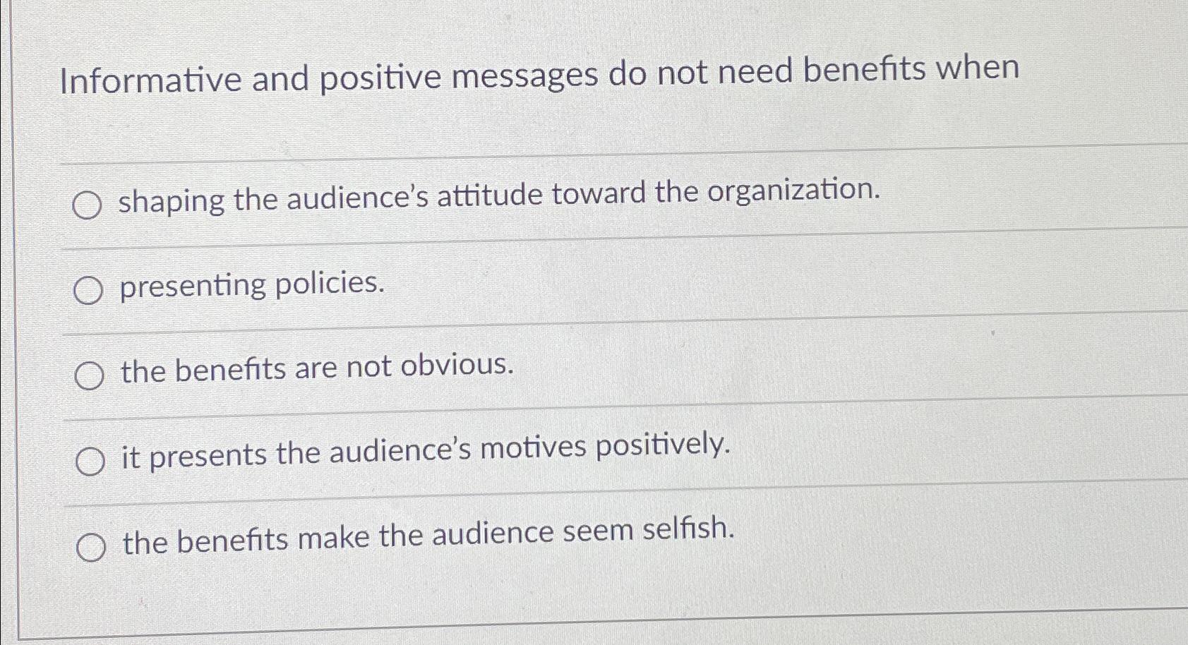  Informative and positive messages do not need benefits when shaping the