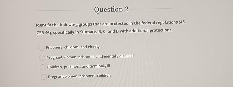  Question 2 Identify the following groups that are protected in the