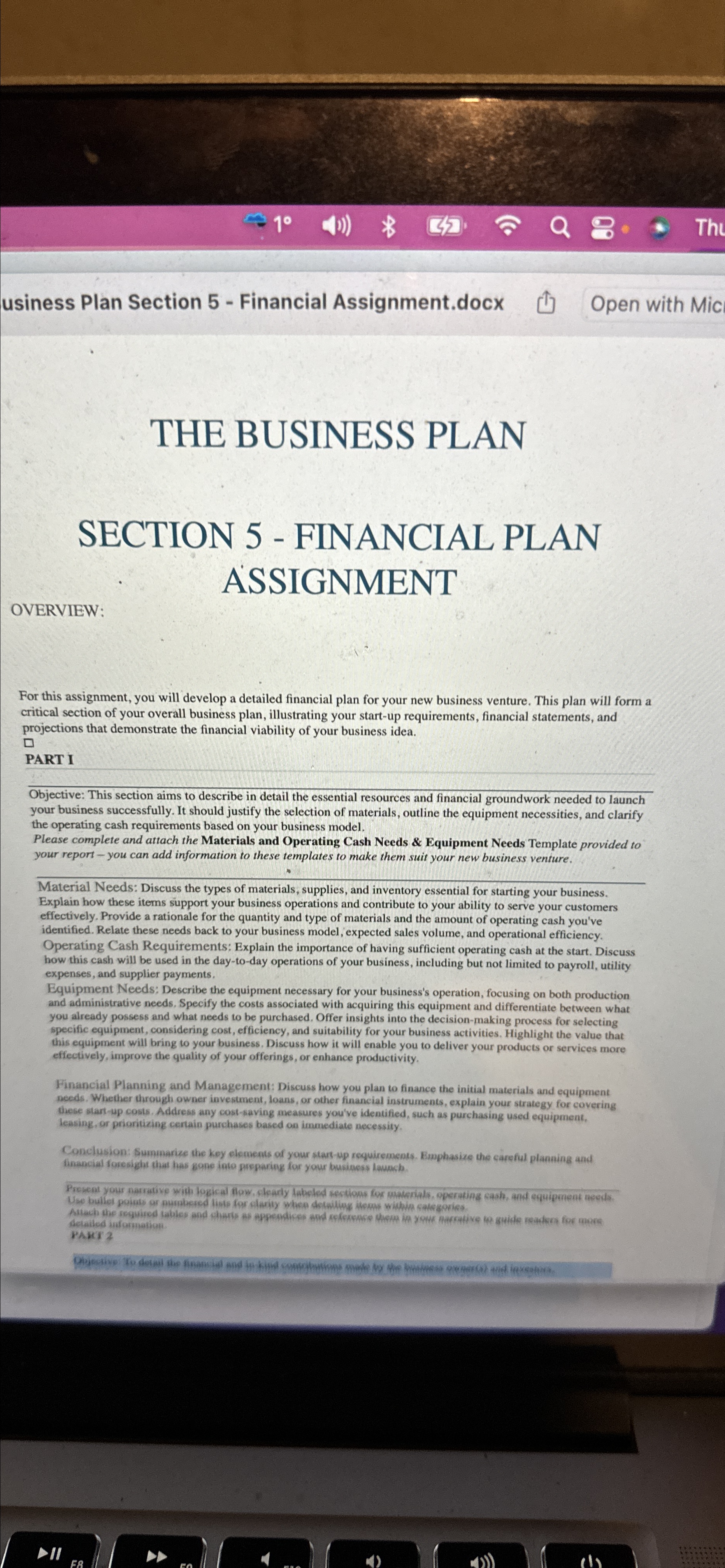  usiness Plan Section 5- Financial Assignment.docx THE BUSINESS PLAN SECTION 5-