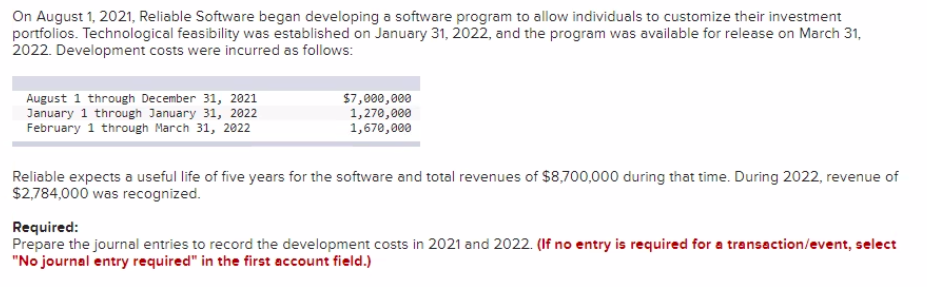  On August 1, 2021, Reliable Software began developing a software program