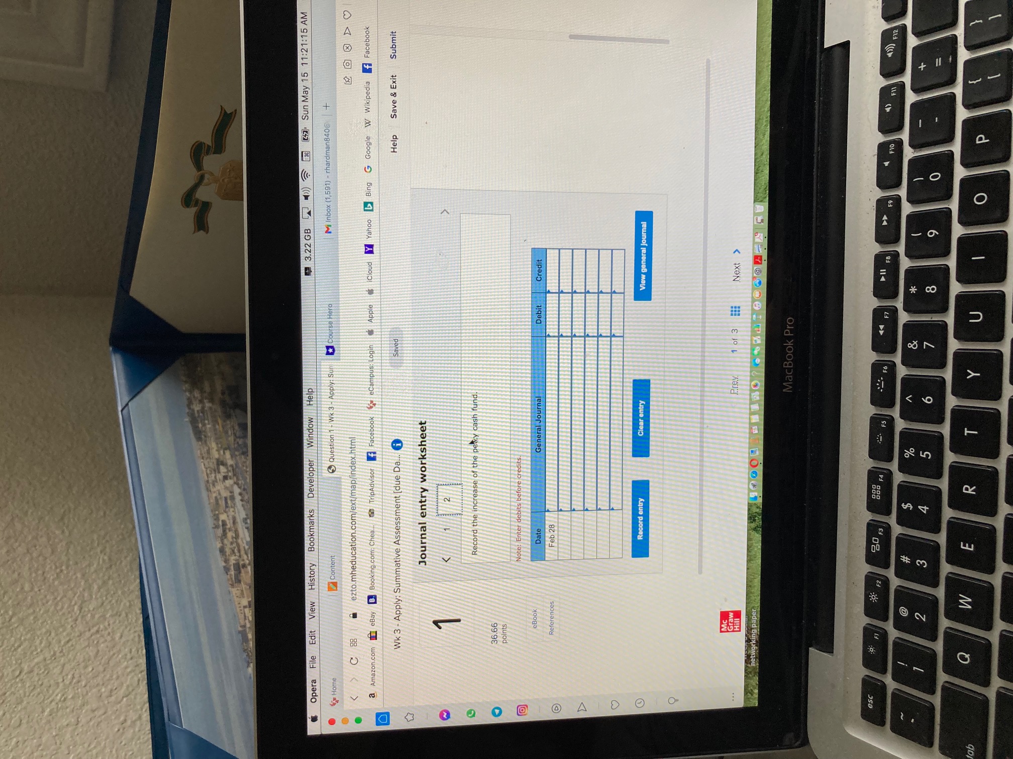 Sun .. . C 88 ezto.mheducation.com/ext/map/index.html TripAdvisor f Facebook Campus: Login Apple