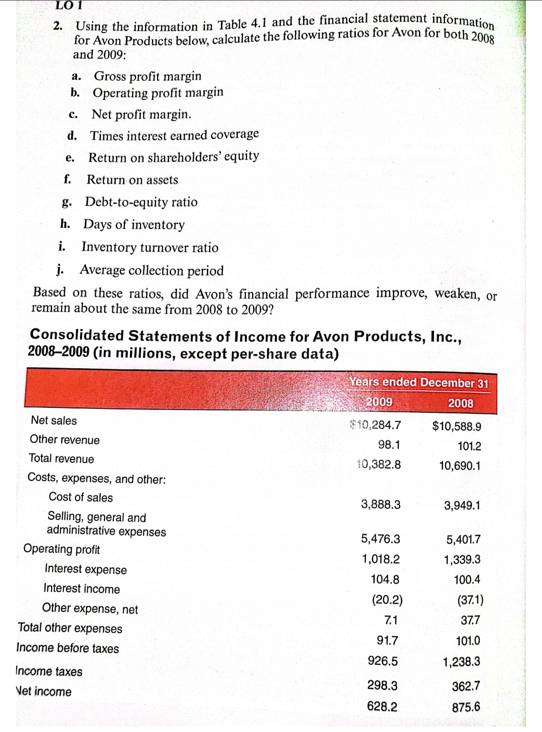  LO 1 2. Using the information in Table 4.1 and the